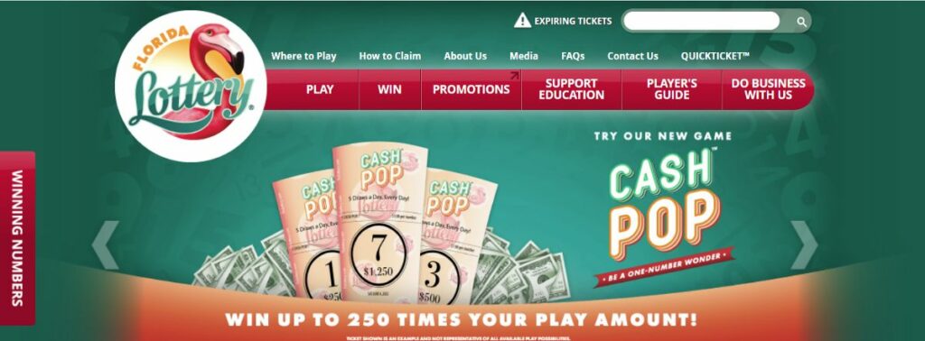 homepage of floridda lottery